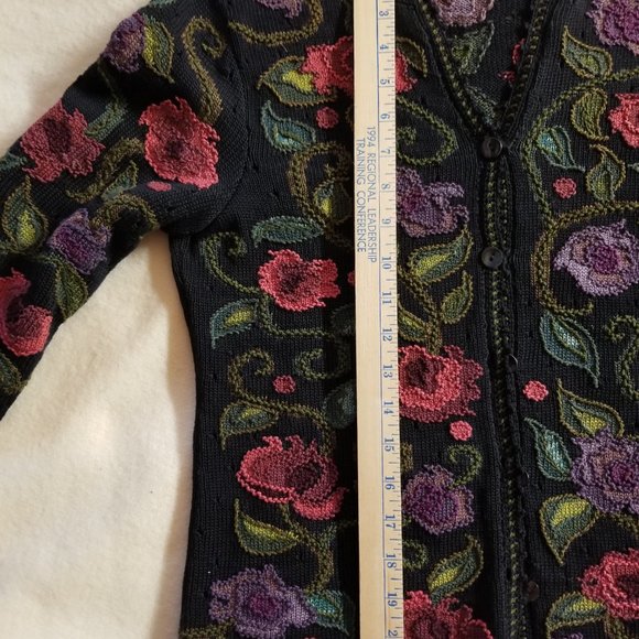 Peruvian Connection Art-to-Wear Embroidered Pima Cotton Button Cardigan - Picture 6 of 8